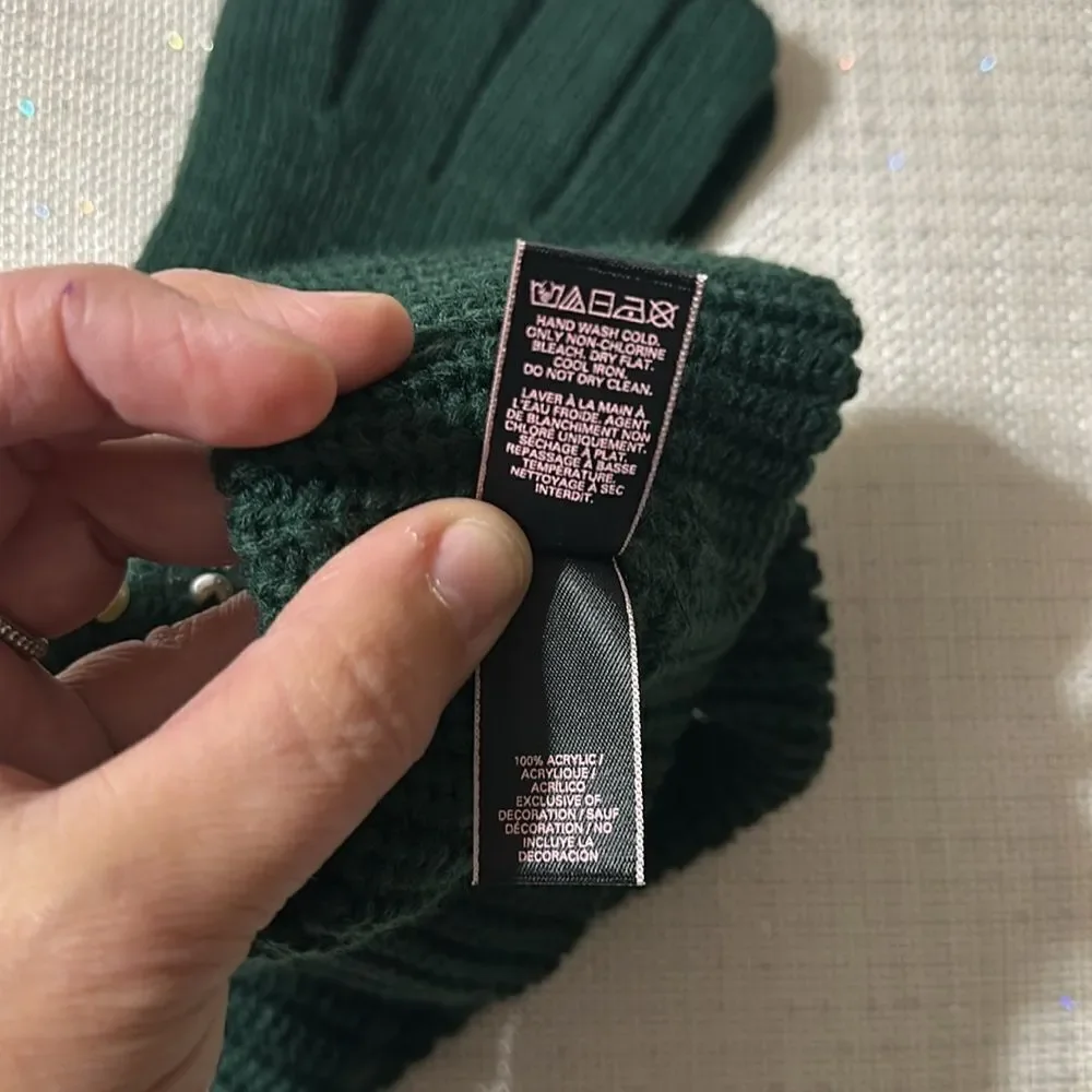 VS Green White Faux Pearl Knit Headband Ear Warmer & Gloves Gift set